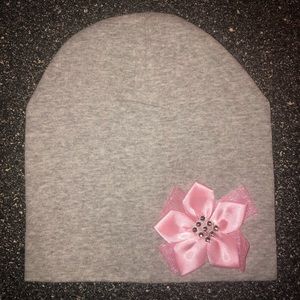 Baby girl hat cap bow tie cotton grey 1-3 years